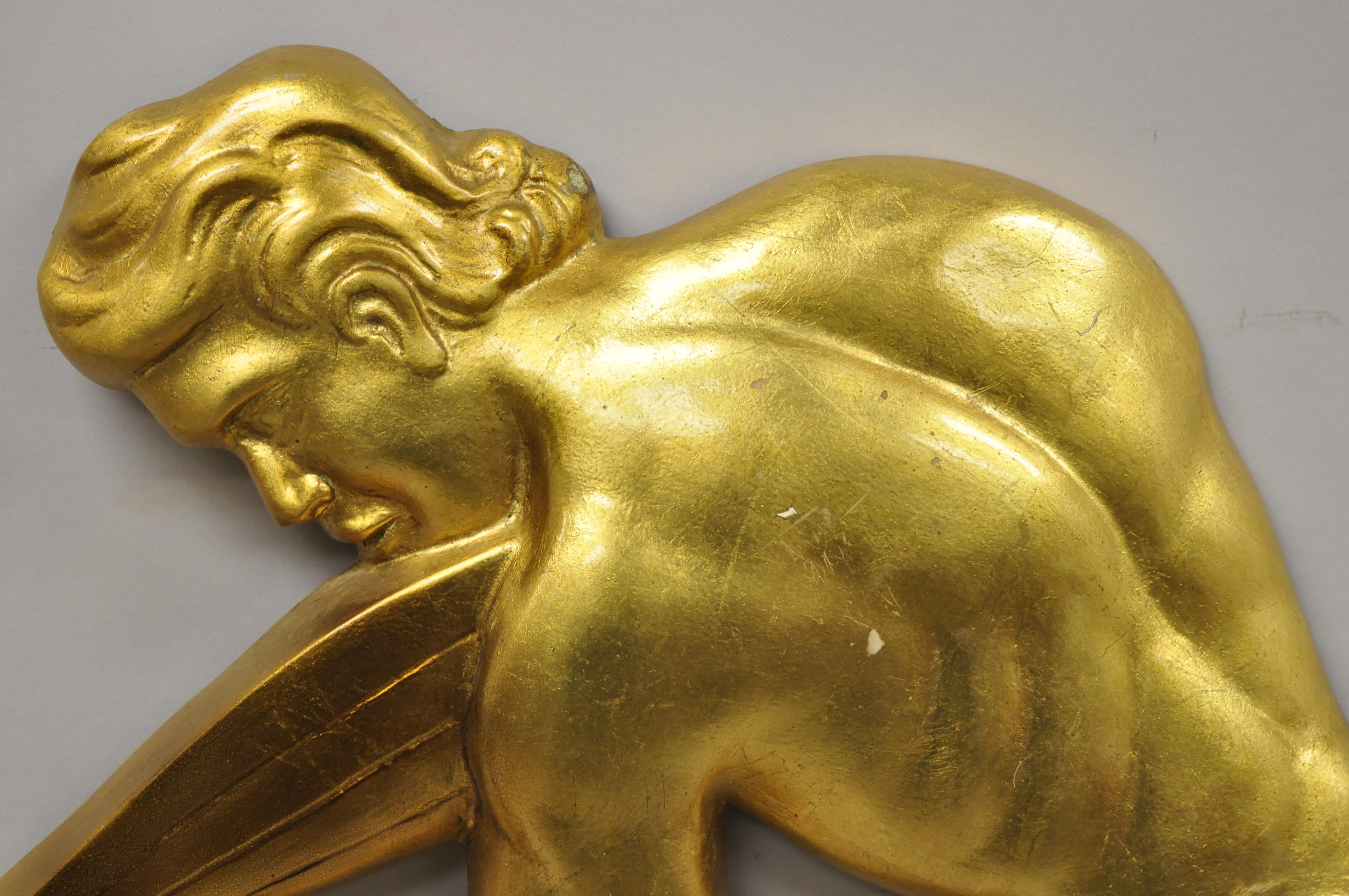 Vtg Large Gypsy Gold Art Deco Fiberglass Figural Sculpture Rockefeller Center 1
