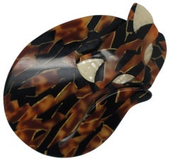Vtg Lea Stein Gomina Sleeping Cat Tortoiseshell Bakelite Pin Brooch Retro MCM