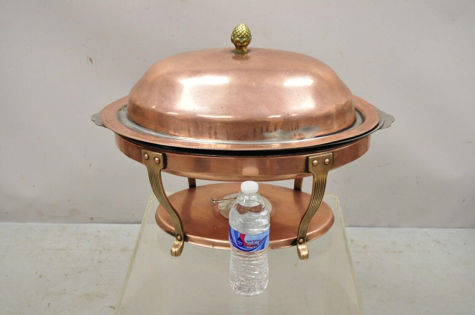 Vtg Legion Utensils Copper & Brass Oval Chafing Dish Warming Tray Serving Pan 2