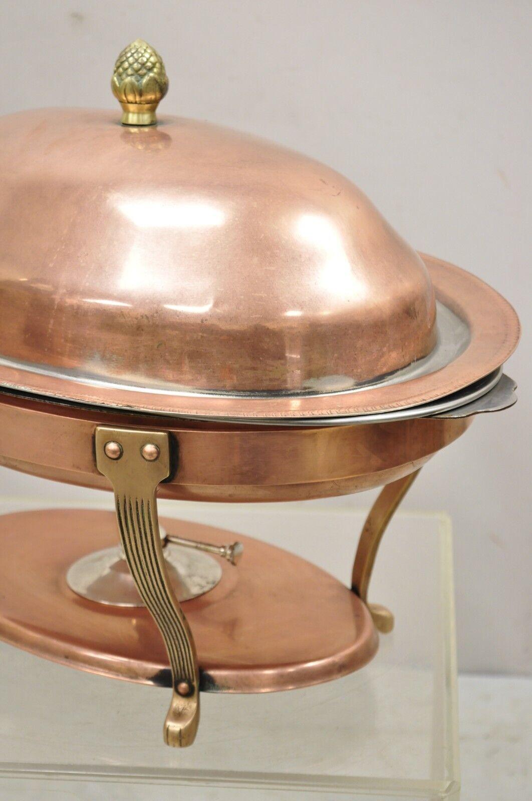 Regency Vtg Legion Utensils Copper & Brass Oval Chafing Dish Warming Tray Serving Pan