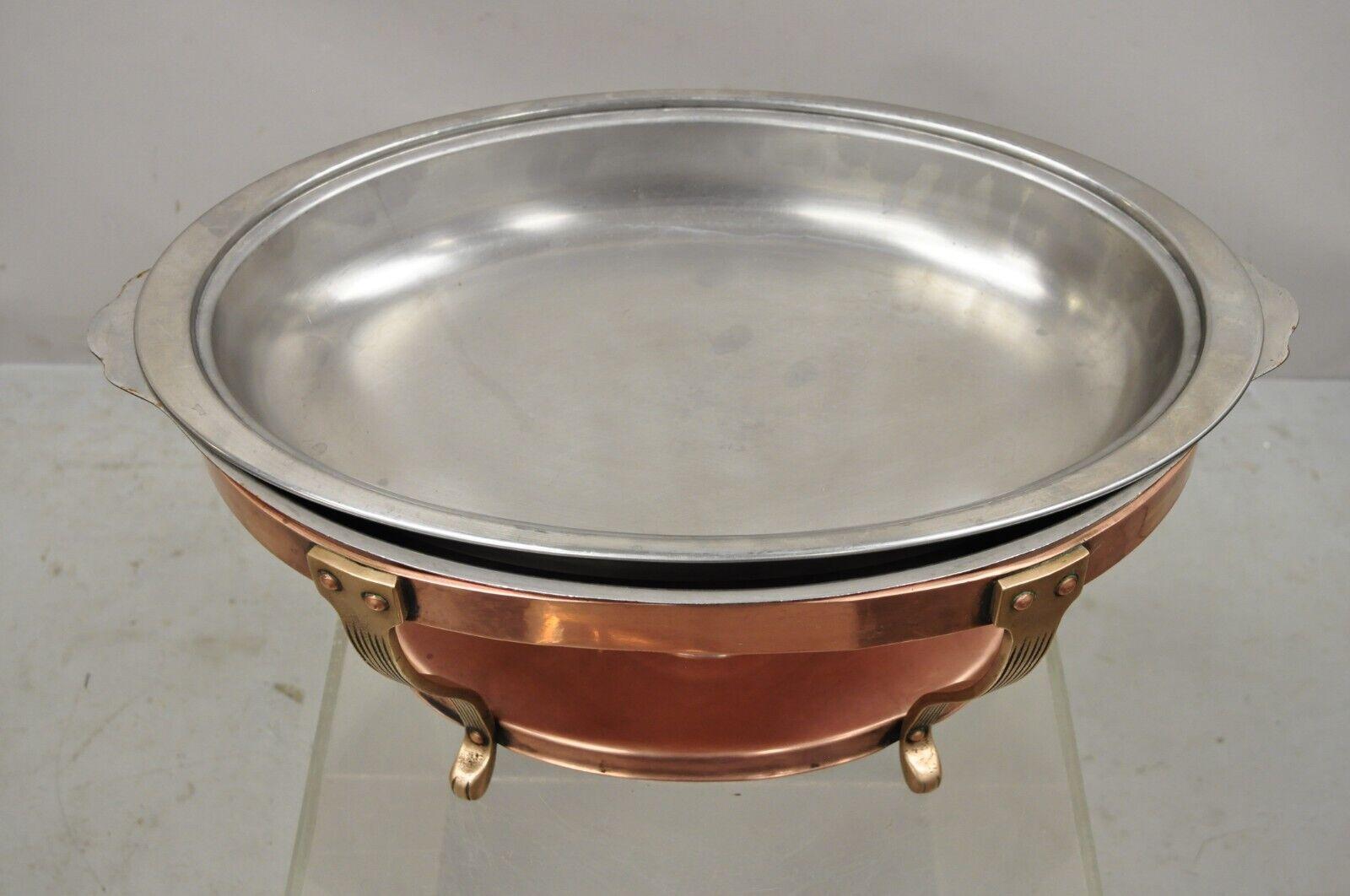 Vtg Legion Utensils Copper & Brass Oval Chafing Dish Warming Tray Serving Pan In Good Condition In Philadelphia, PA