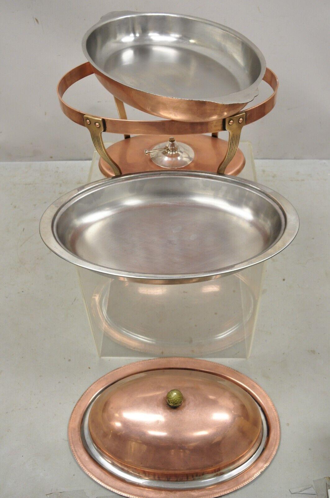 20th Century Vtg Legion Utensils Copper & Brass Oval Chafing Dish Warming Tray Serving Pan