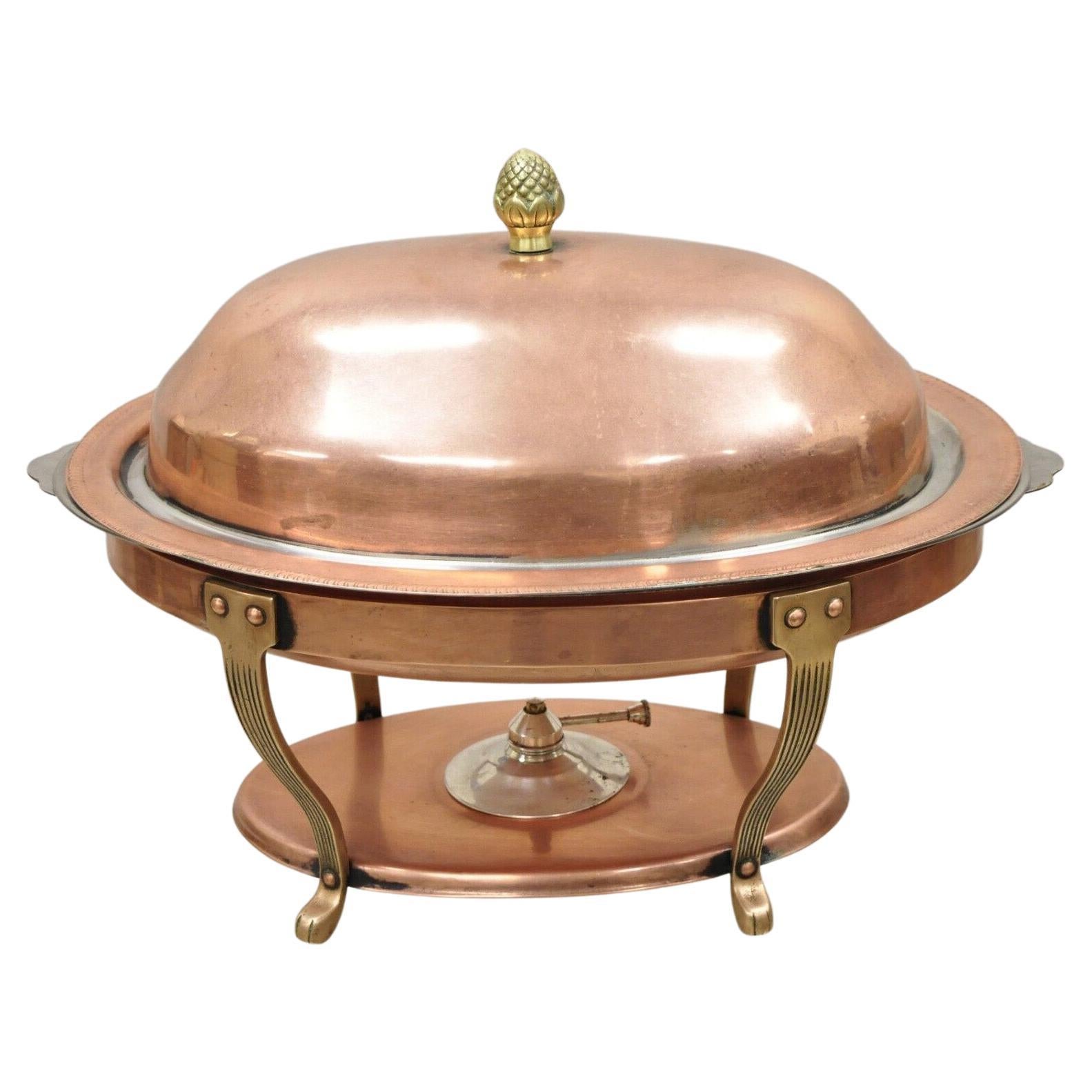 Vtg Legion Utensils Copper & Brass Oval Chafing Dish Warming Tray Serving Pan