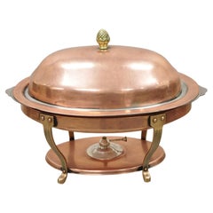 Used Vtg Legion Utensils Copper & Brass Oval Chafing Dish Warming Tray Serving Pan