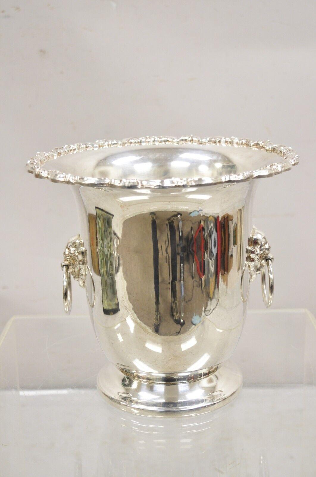 Vtg Leonard Regency Style Silver Plated Lion Head Fluted Champagne Ice Bucket For Sale 8