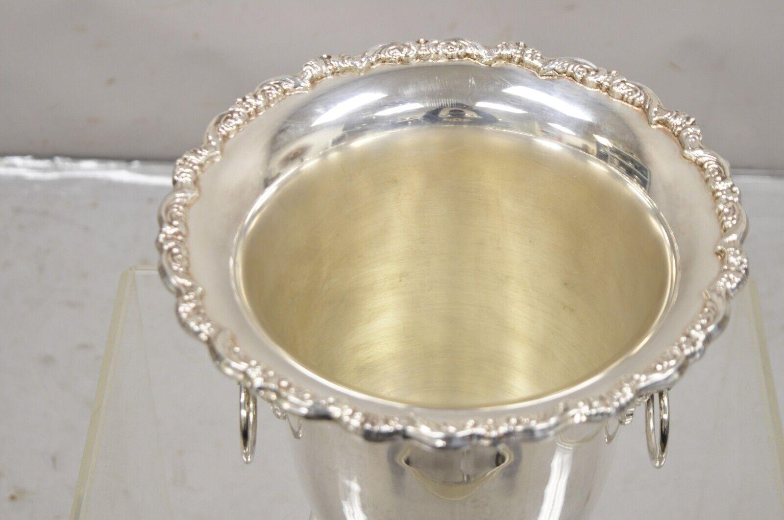Vtg Leonard Regency Style Silver Plated Lion Head Fluted Champagne Ice Bucket For Sale 1