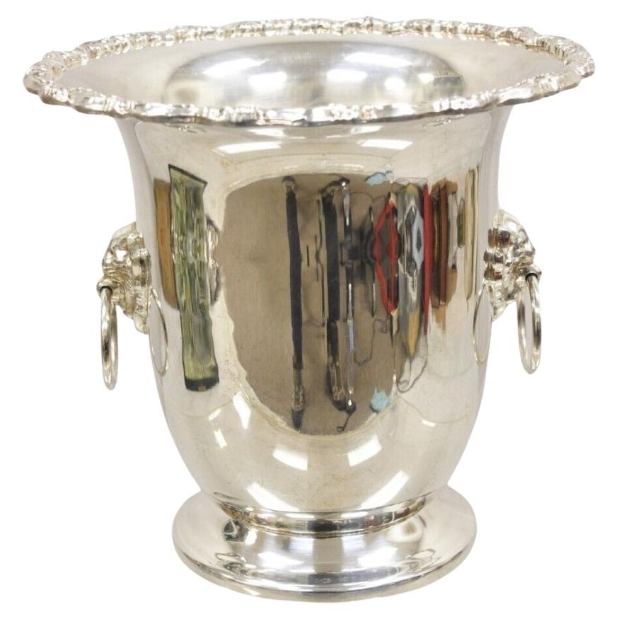Vtg Leonard Regency Style Silver Plated Lion Head Fluted Champagne Ice Bucket For Sale
