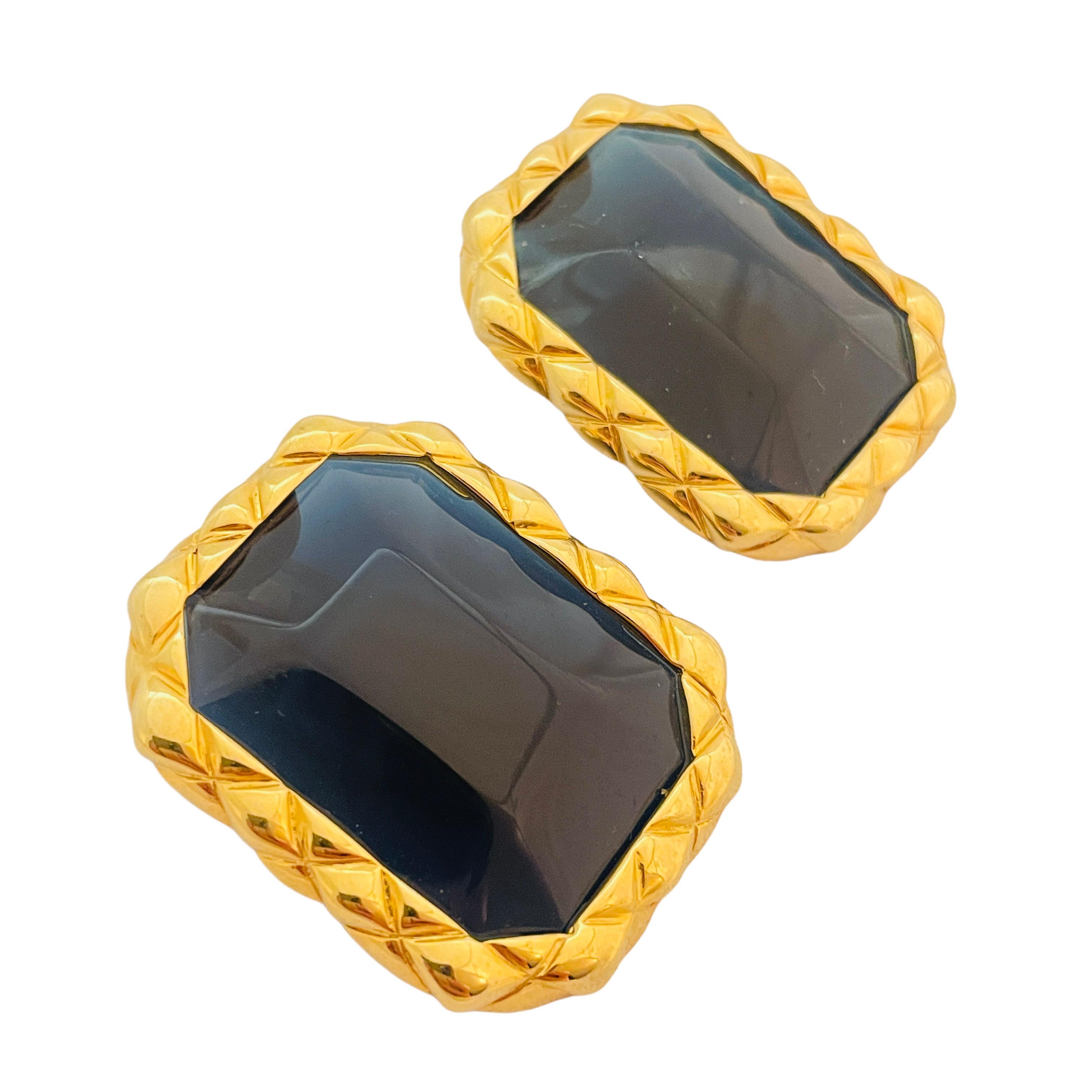 Femenino o masculino Vtg LES BERNARD oro zafiro vidrio masiva pendientes diseñador pasarela en venta