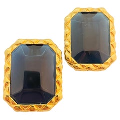 Vintage Vtg LES BERNARD gold sapphire glass massive earrings designer runway