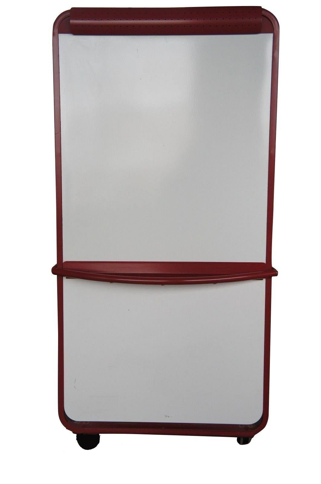 Vintage life-size bretford presentation easel dry erase magnetic porcelain whiteboard

Presentation Environments Series, Model PME7236

Board surfaces are porcelain and magnetic. 
Steel frame, compression bars for clamping charts or pads and