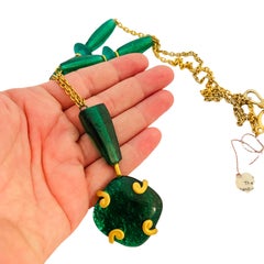 Vtg LIZ CLAIBORNE gold emerald green byzantine glass necklace designer runway