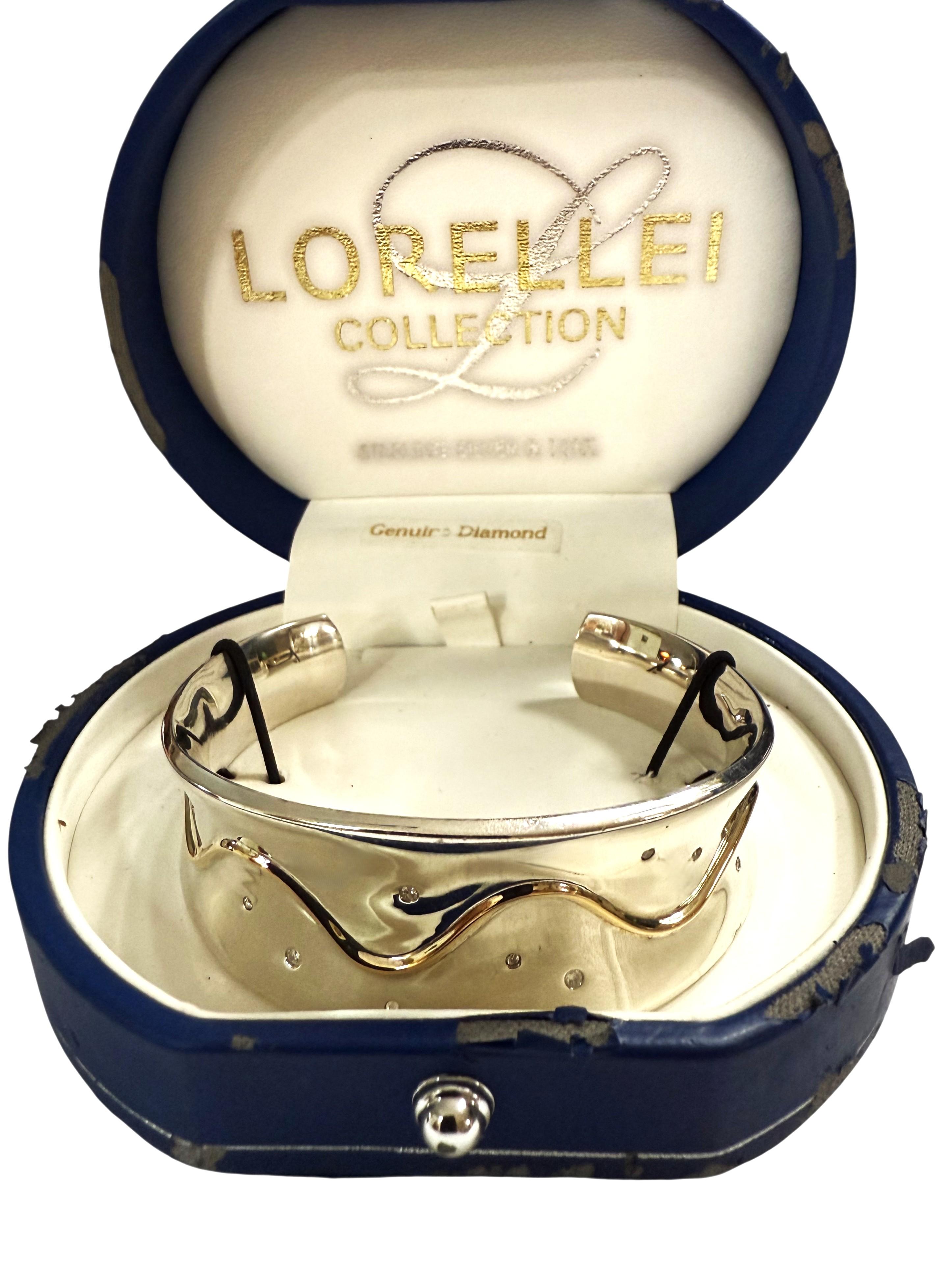 VTG Brazalete de oro de 18 quilates y plata de ley Lorellei 13 diamantes, caja original 75 Gr en venta 5