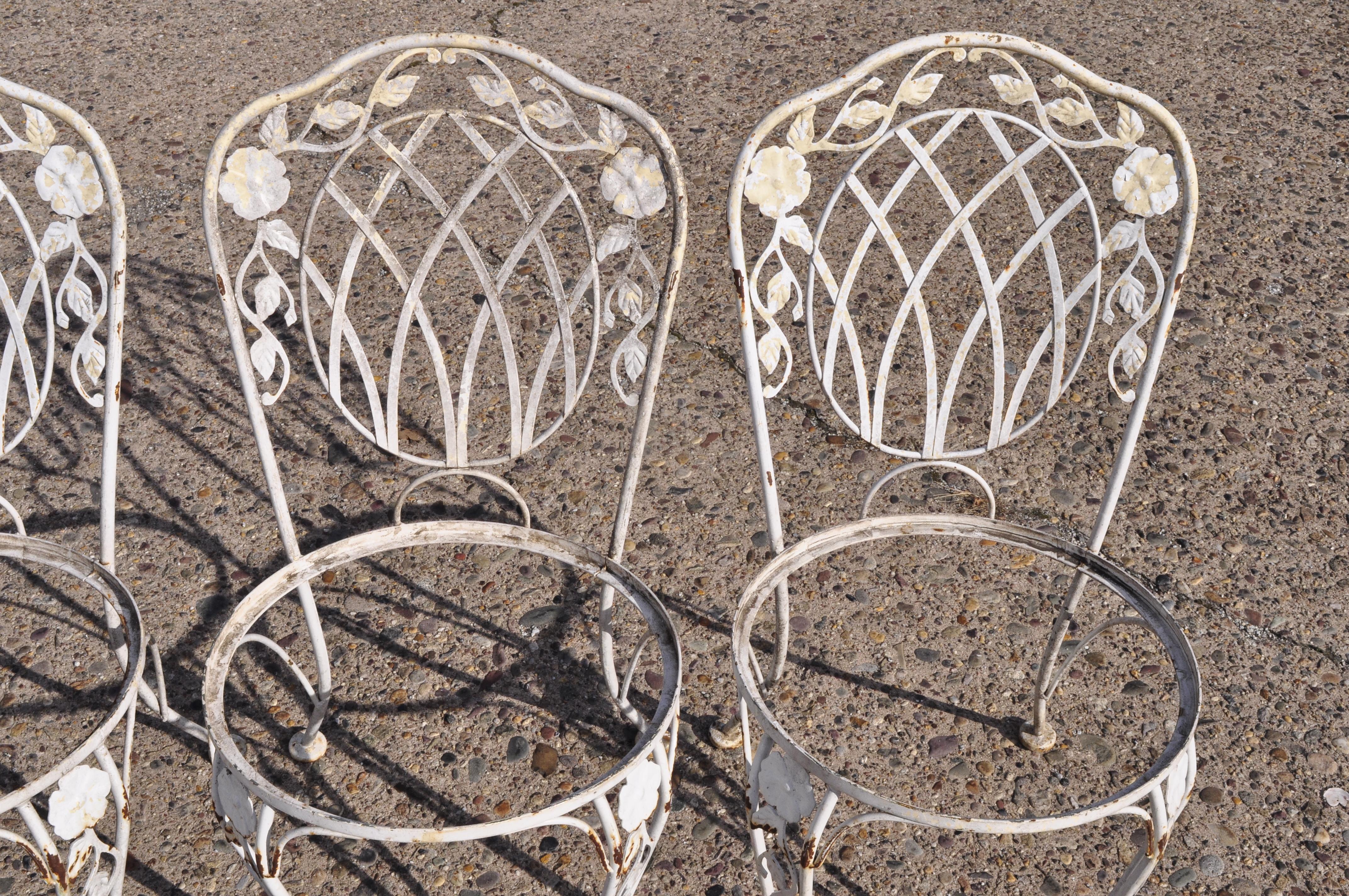 Lyon-Shaw Windflower Lattice Woodard Style Wrought Iron Garden Dining Set For Sale 1