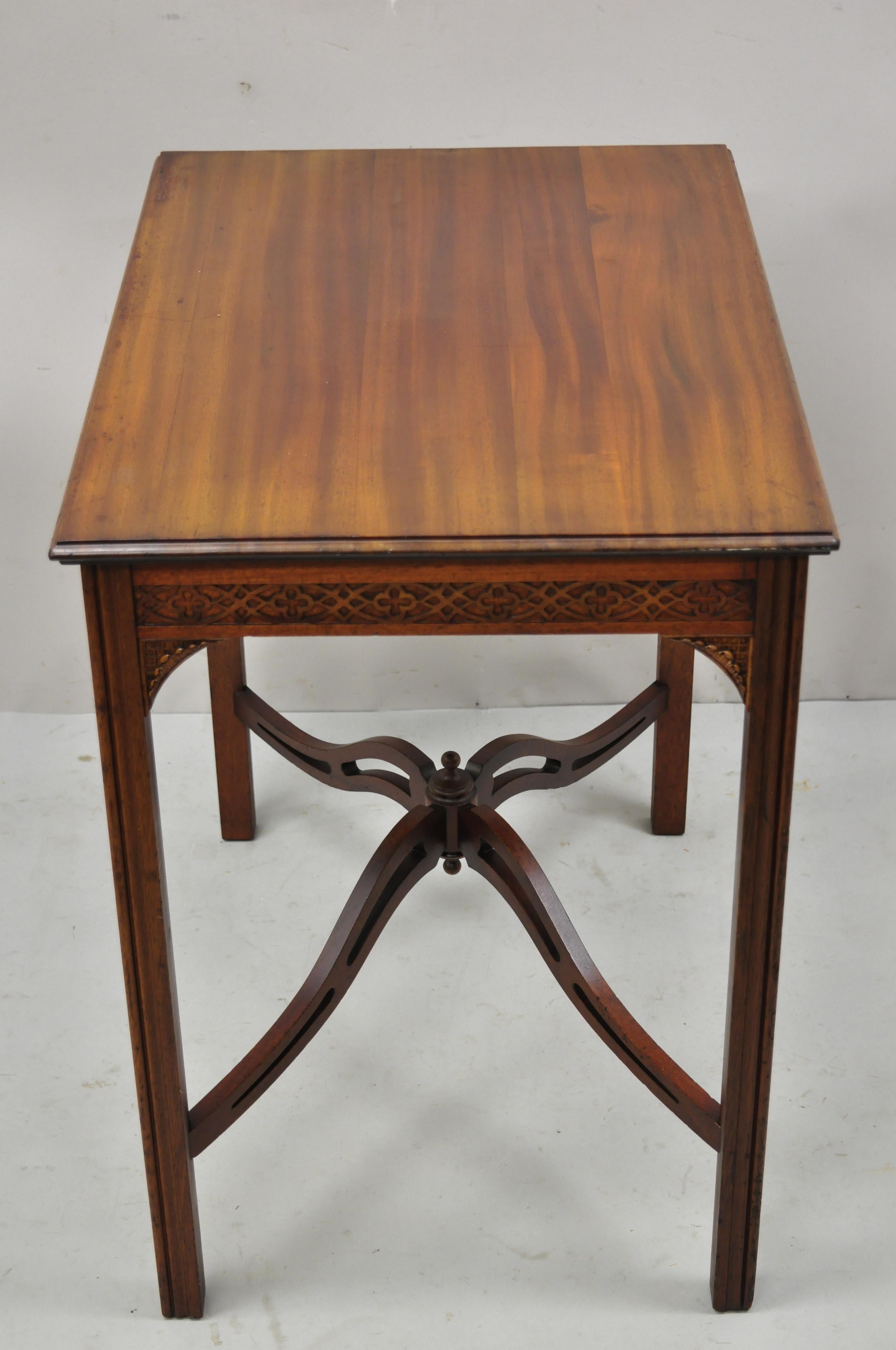 Vtg Mahogany Chinese Chippendale Fretwork Accent Lamp Side Table Elite Furniture 6