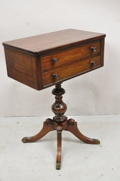 Vtg Mahogany Federal Style Pedestal Base 2 Drawer Duncan Phyfe Side End Table