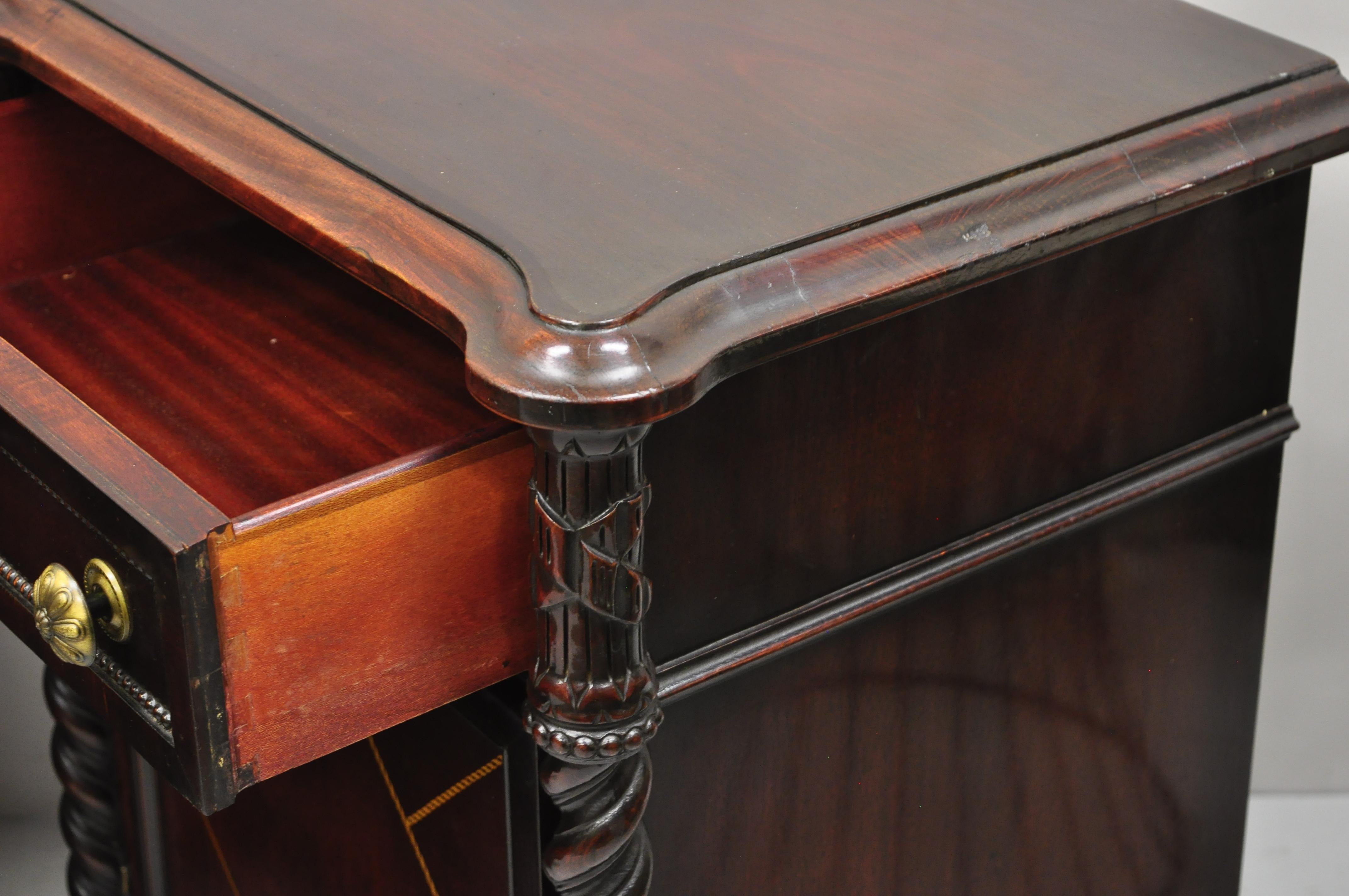 Vtg Mahogany Hollywood Regency Leather Door Nightstands Bedside Tables, a Pair 5
