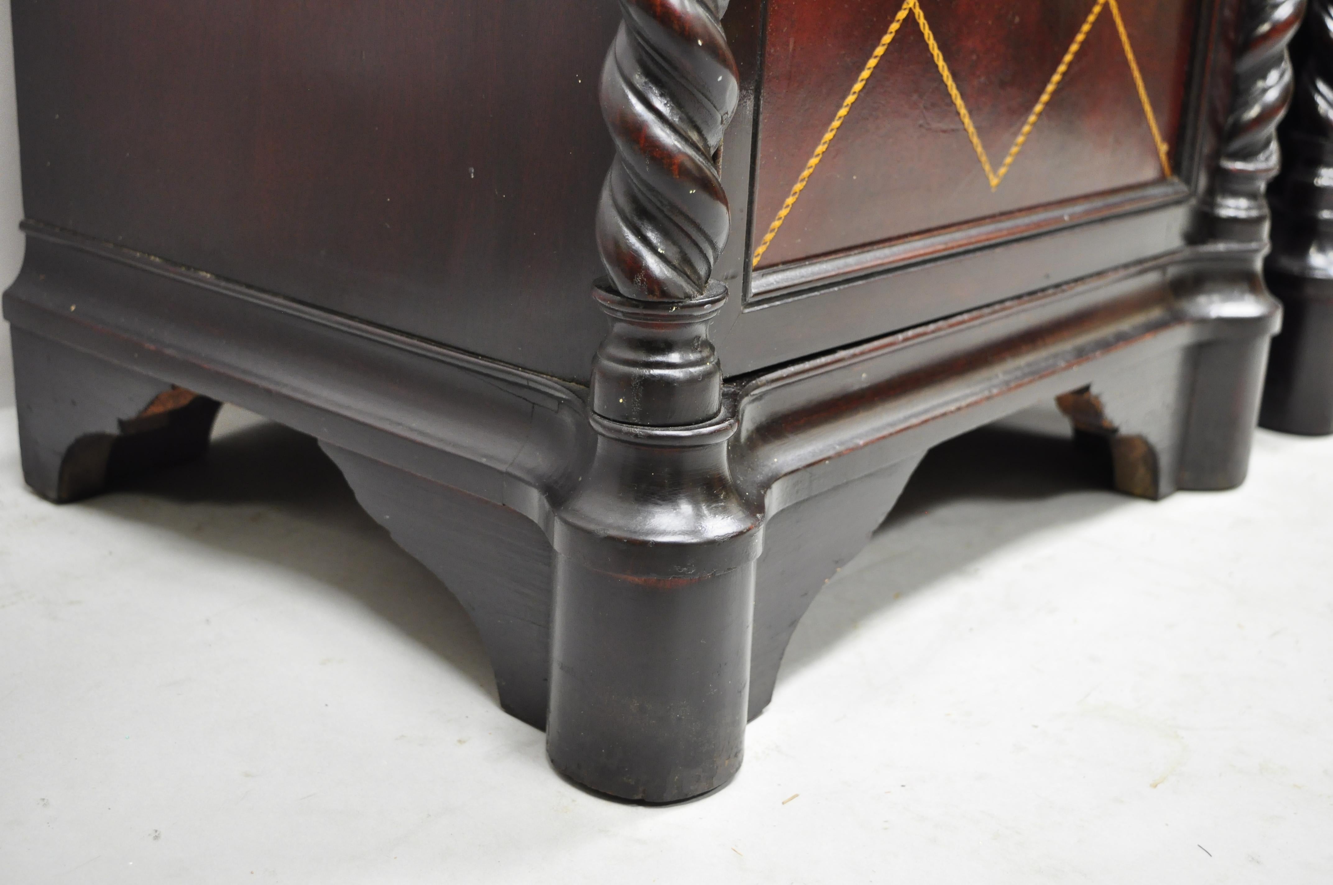 Vtg Mahogany Hollywood Regency Leather Door Nightstands Bedside Tables, a Pair 6