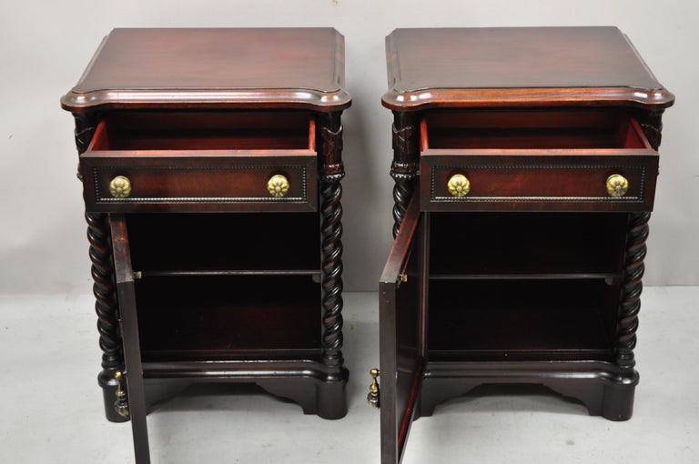 North American Vtg Mahogany Hollywood Regency Leather Door Nightstands Bedside Tables, a Pair For Sale
