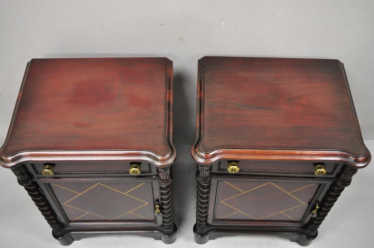 20th Century Vtg Mahogany Hollywood Regency Leather Door Nightstands Bedside Tables, a Pair For Sale
