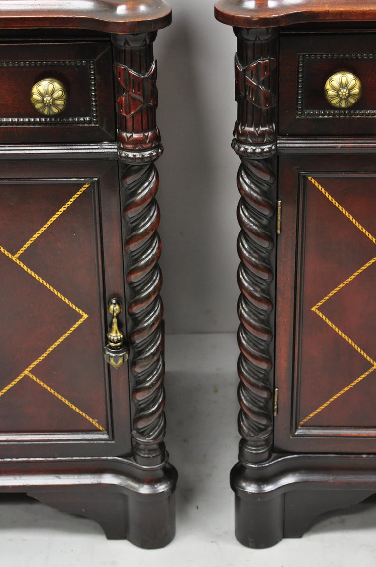Vtg Mahogany Hollywood Regency Leather Door Nightstands Bedside Tables, a Pair For Sale 1