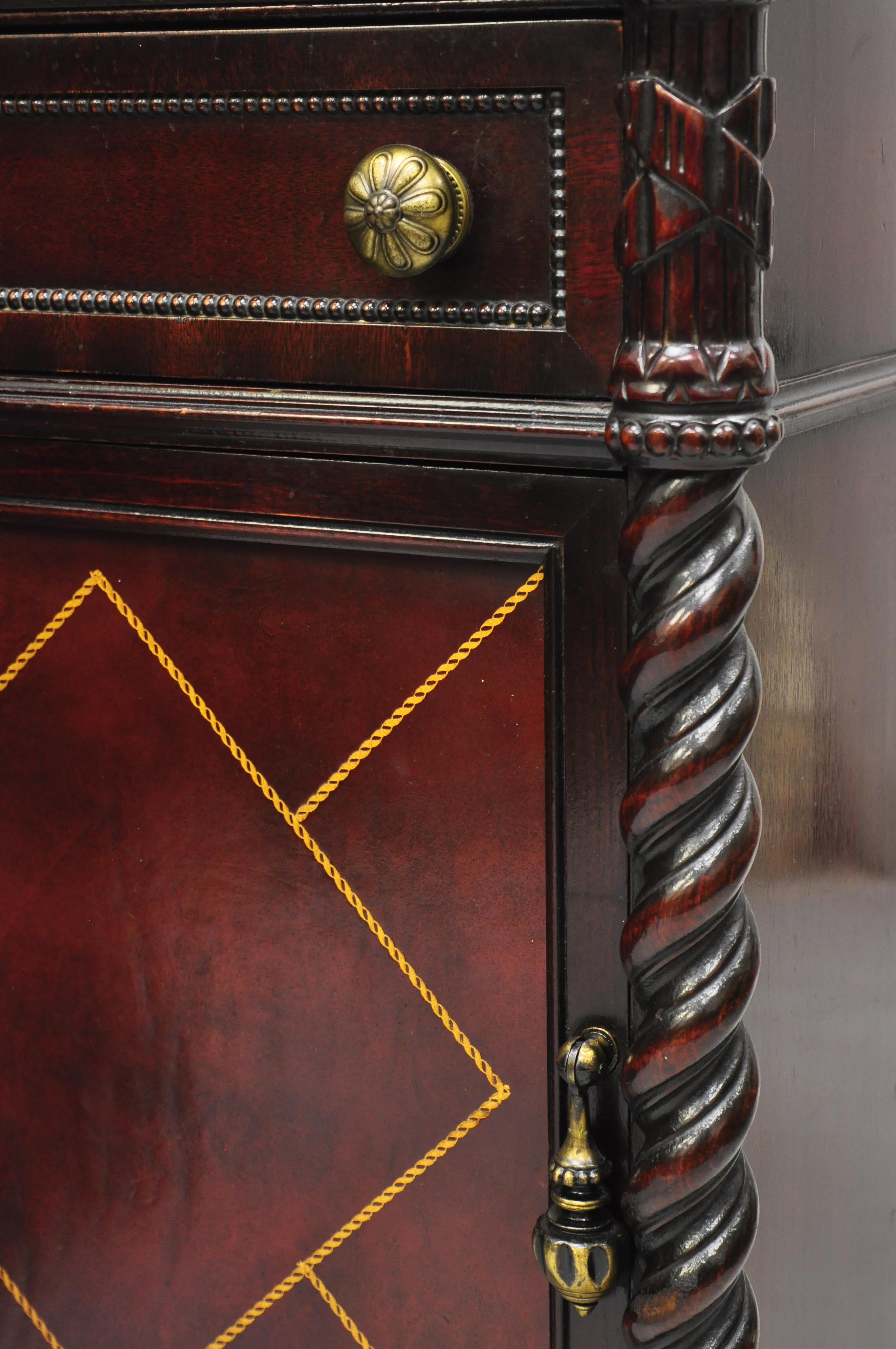 Vtg Mahogany Hollywood Regency Leather Door Nightstands Bedside Tables, a Pair 2