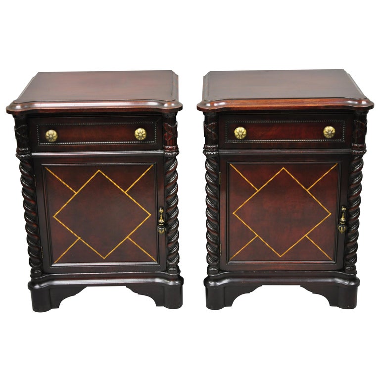 Vtg Mahogany Hollywood Regency Leather Door Nightstands Bedside Tables, a Pair For Sale