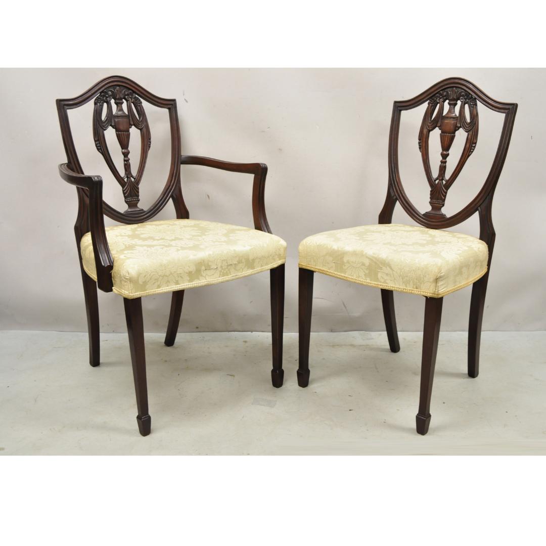 Vtg Mahogany Shield Back Hepplewhite Style Duncan Phyfe Dining Chairs Set of 10 7