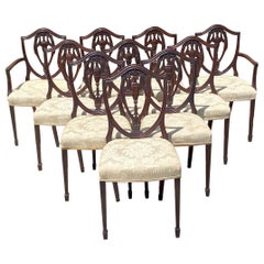 Vtg Mahogany Shield Back Hepplewhite Style Duncan Phyfe Dining Chairs Set of 10