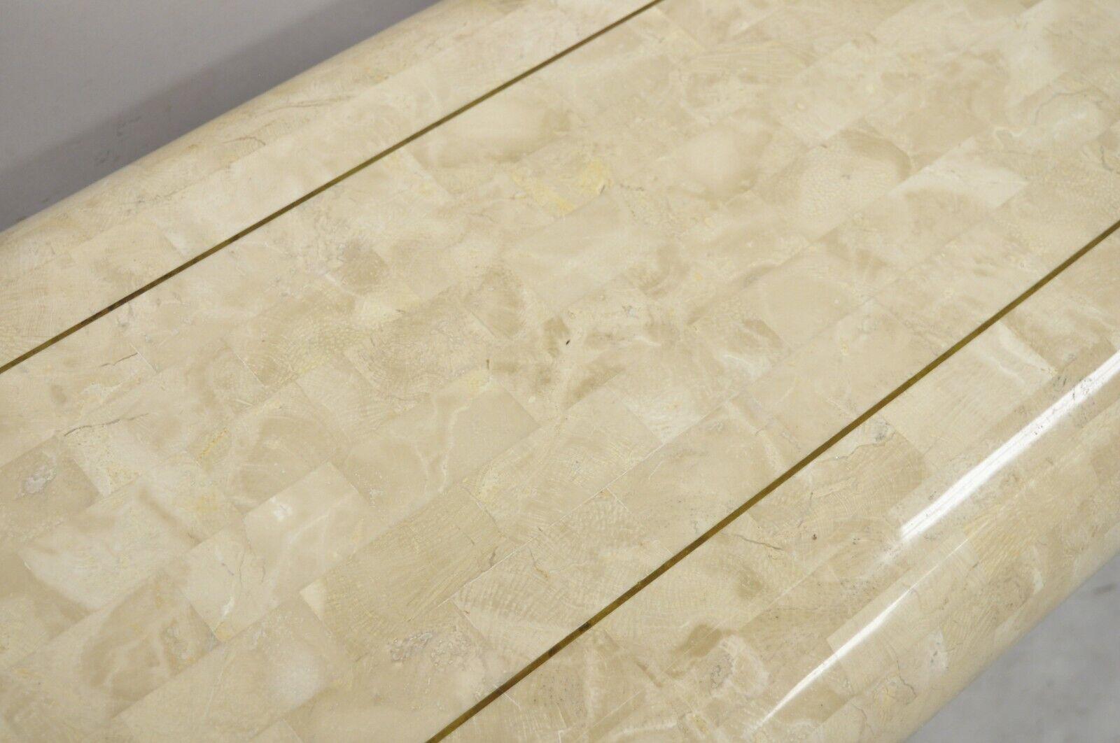 Pierre Table d'entrée moderne à piédestal incrusté de pierres tessellées Maitland Smith en vente