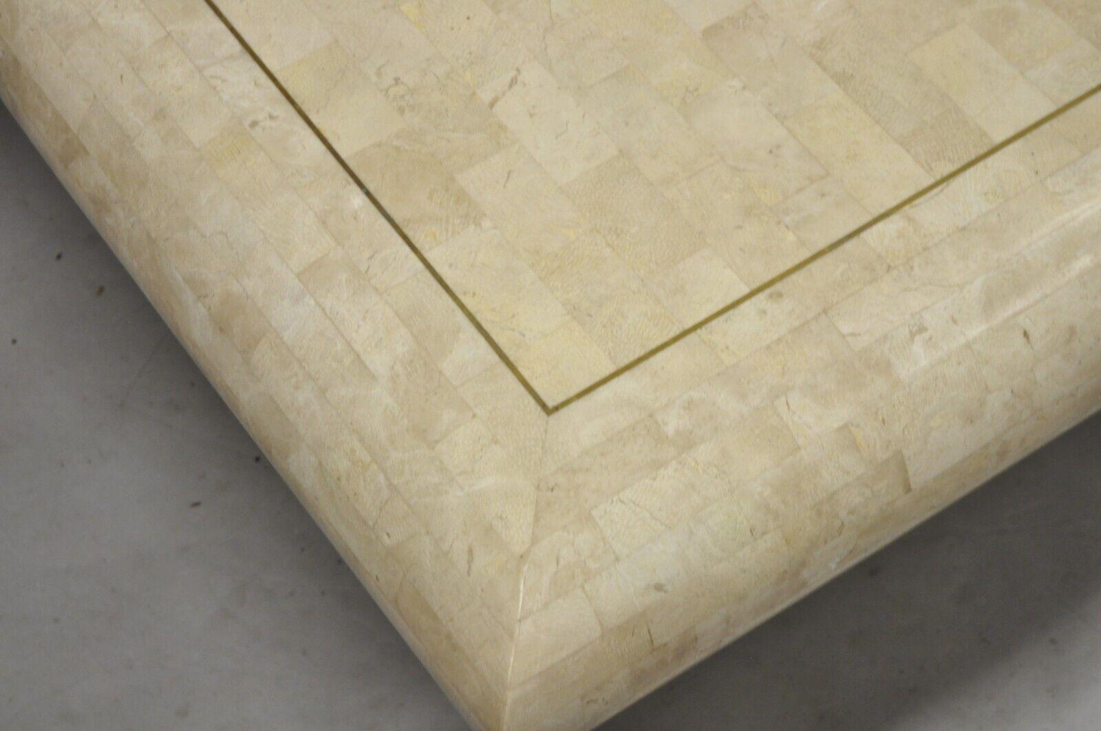 Table basse carrée à piédestal incrustée de pierres tesselées moderne de Vtg Maitland Smith en vente 4