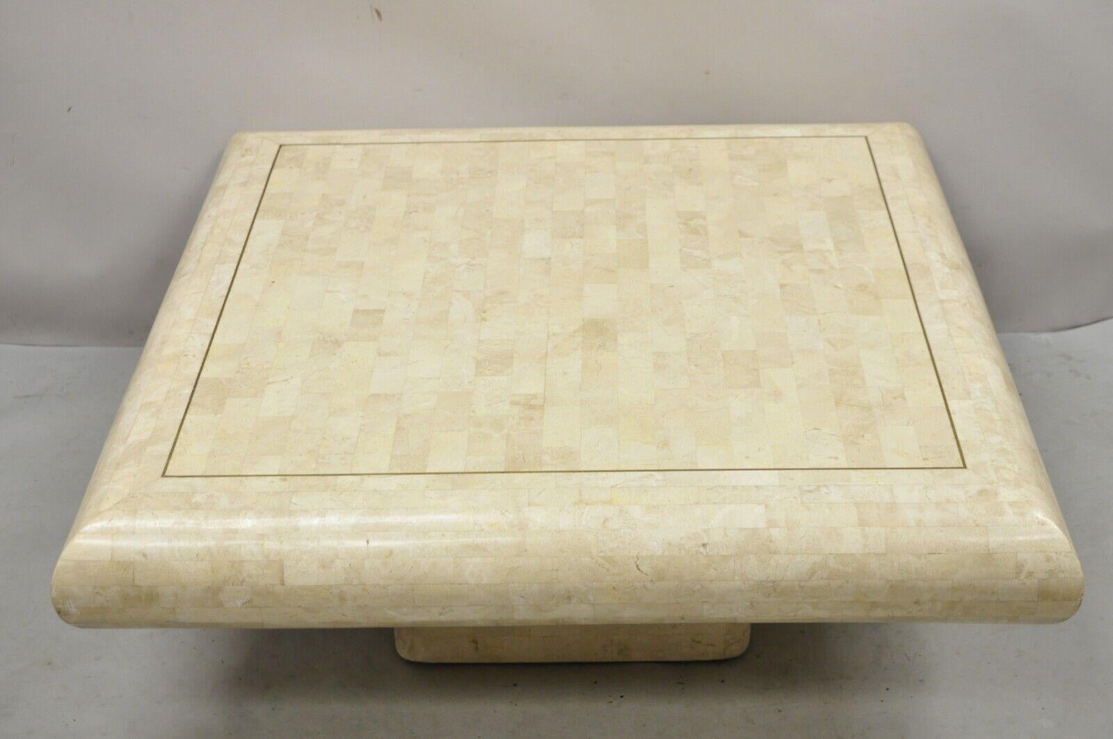 Vtg Maitland Smith Tessellated Stone Inlay Modern Square Pedestal Coffee Table For Sale 6