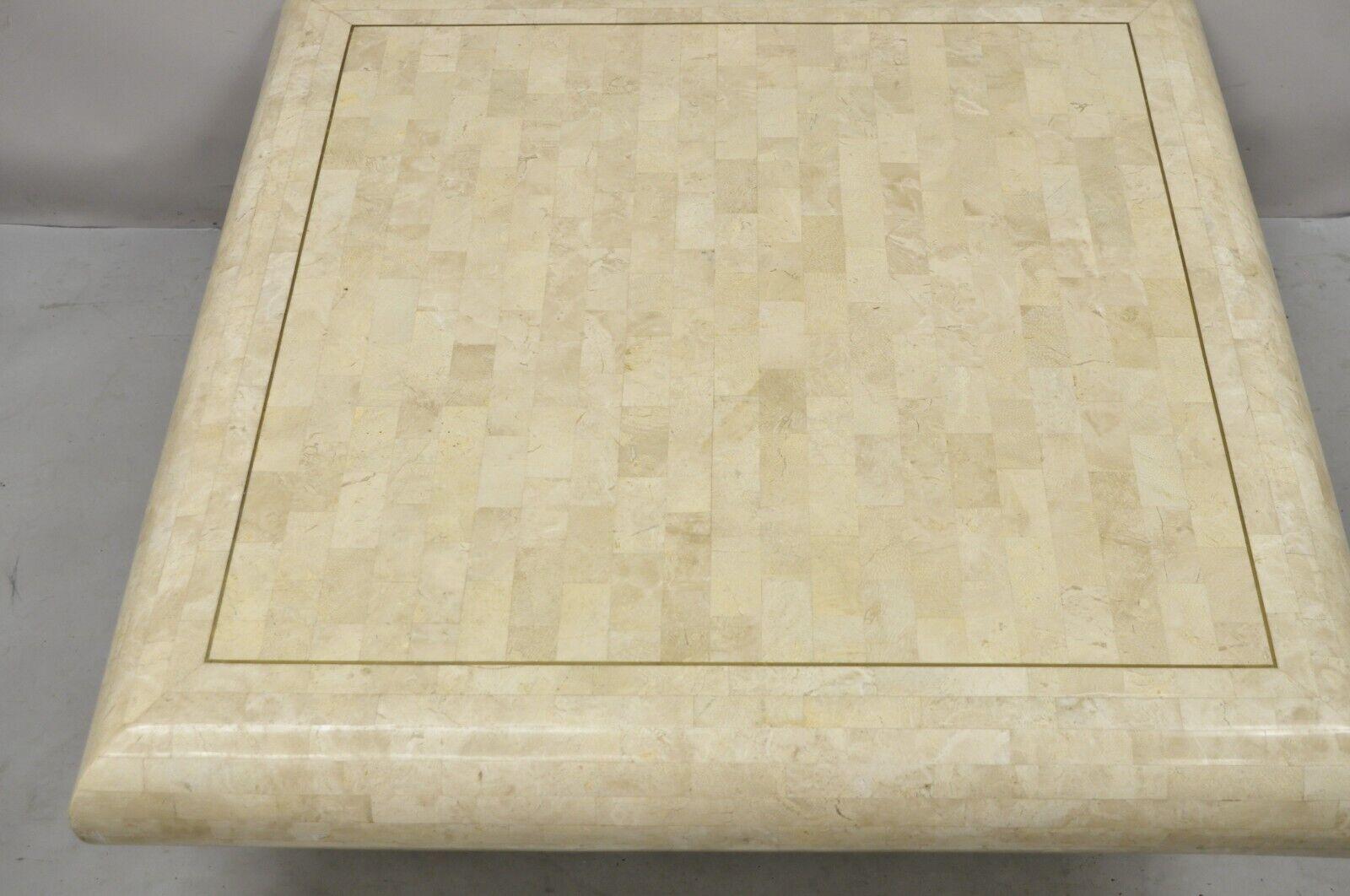 Vtg Maitland Smith Tessellated Stone Inlay Modern Square Pedestal Coffee Table In Good Condition For Sale In Philadelphia, PA