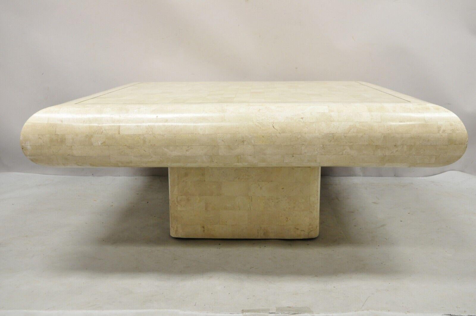 Pierre Table basse carrée à piédestal incrustée de pierres tesselées moderne de Vtg Maitland Smith en vente