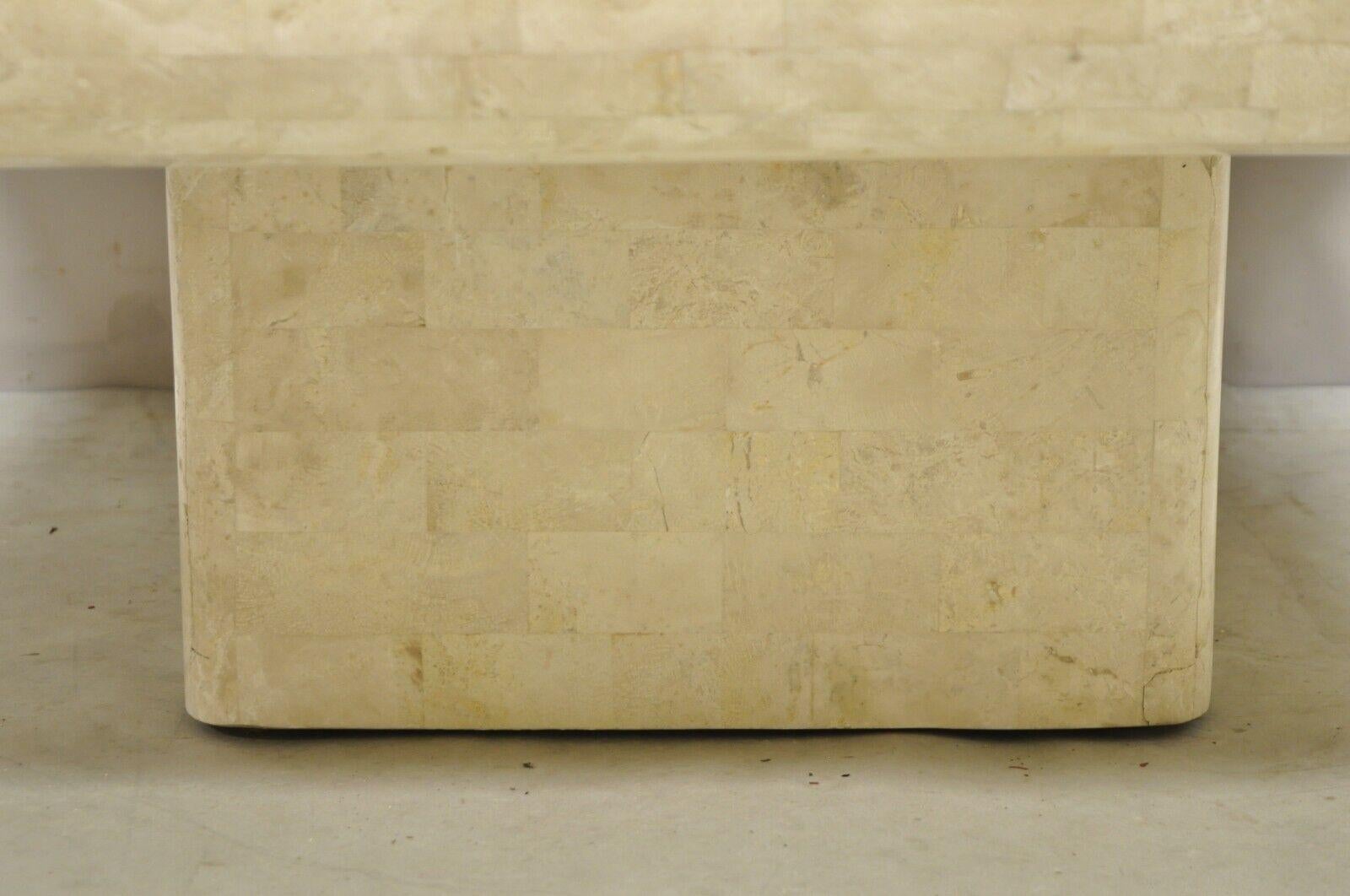 Table basse carrée à piédestal incrustée de pierres tesselées moderne de Vtg Maitland Smith en vente 2
