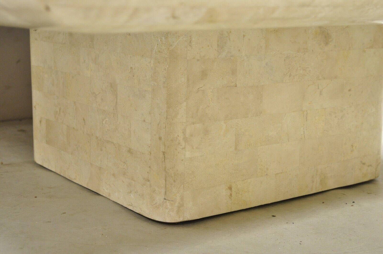 Table basse carrée à piédestal incrustée de pierres tesselées moderne de Vtg Maitland Smith en vente 3