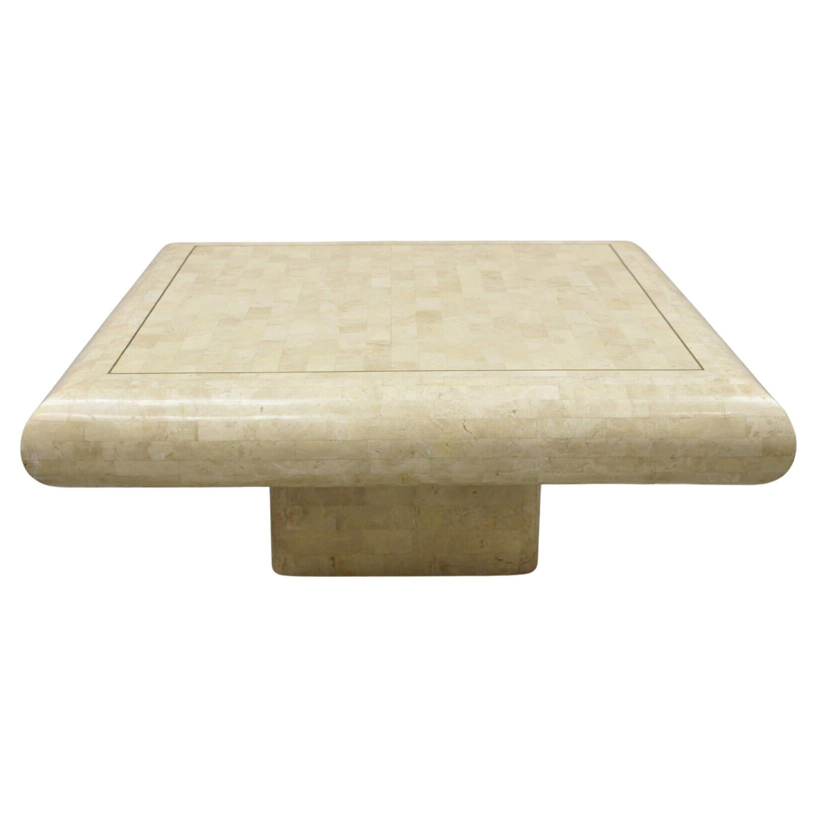 Table basse carrée à piédestal incrustée de pierres tesselées moderne de Vtg Maitland Smith