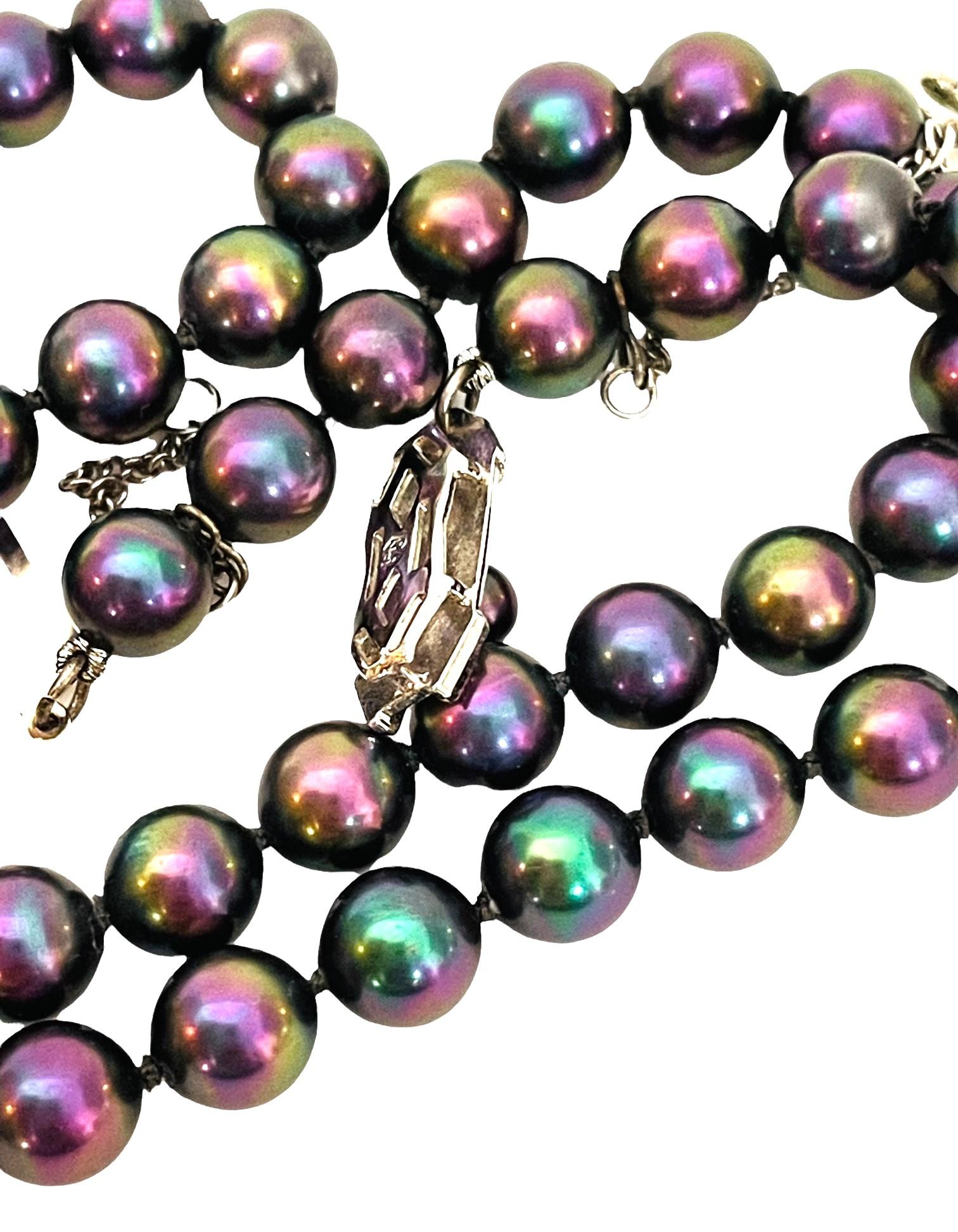 Vtg Majorica Multi-Colored Pearl Necklace w a Sterling & Jeweled Clasp 6