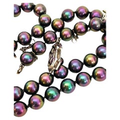 Vtg Majorica Multi-Colored Pearl Necklace w a Sterling & Jeweled Clasp