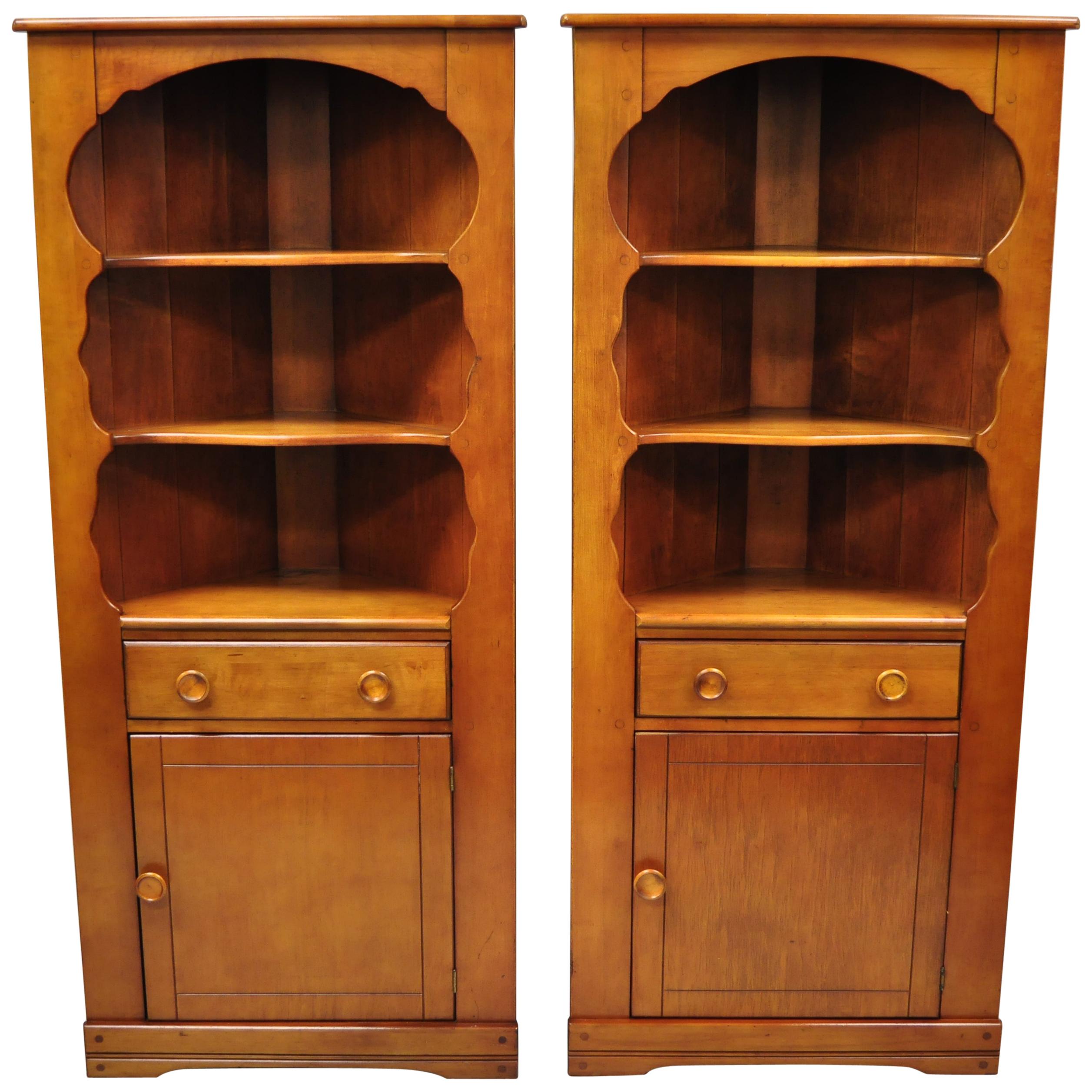 Vtg Maple Cushman Colonial Corner China Cabinet Cupboard J.B Van Sciver, a Pair