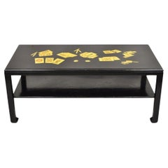 Table basse italienne de style Piero Fornasetti avec plateau en marbre peint "Card Game"