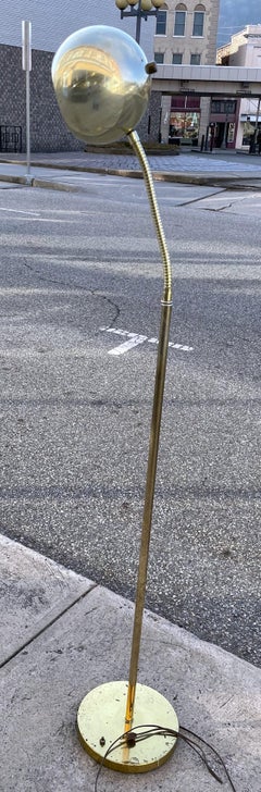 Vtg Mid Century Brass Plated Gooseneck Floor Lamp Working