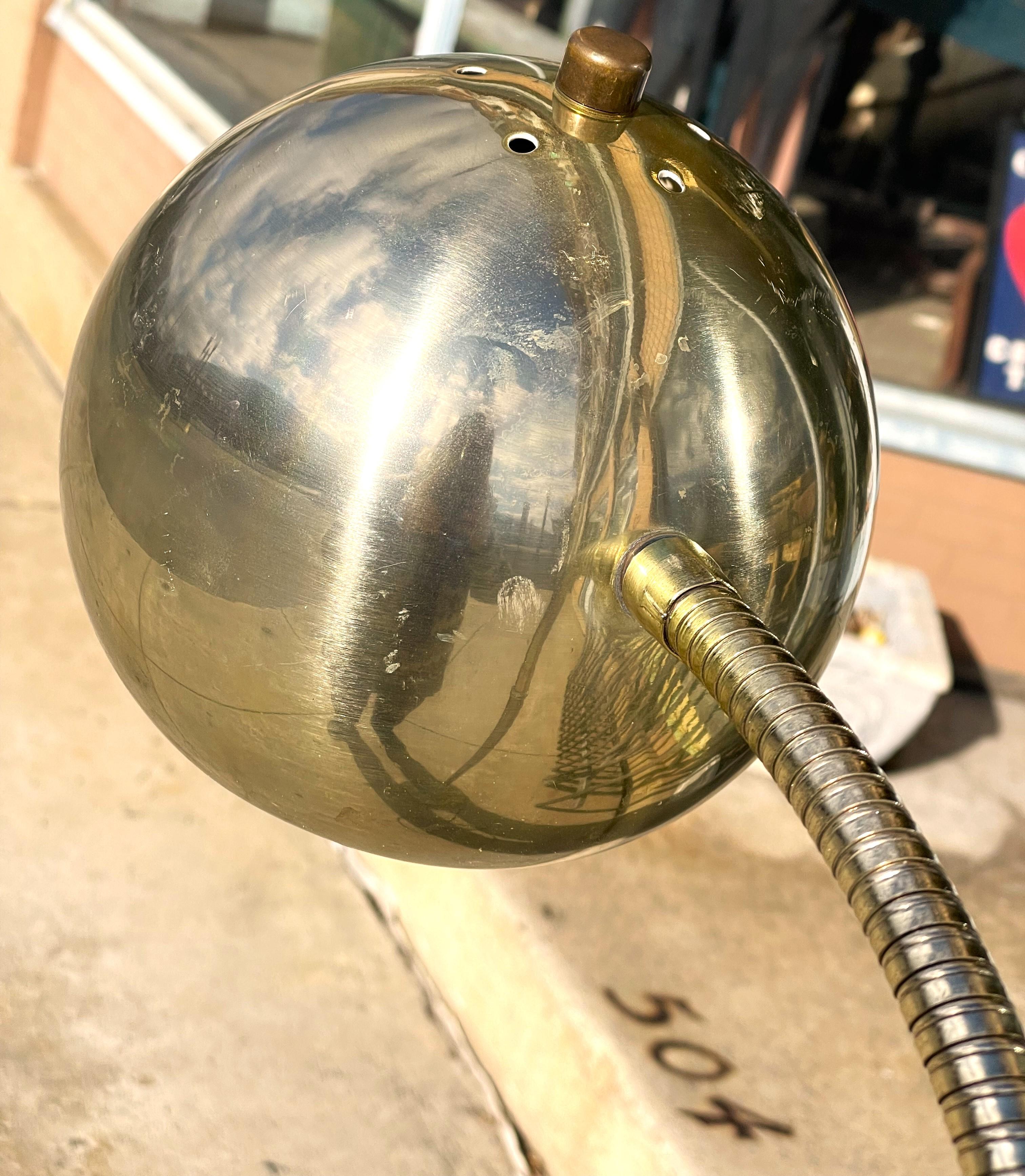 Vtg Mid Century Brass Plated Gooseneck Floor Lamp Working  For Sale 2