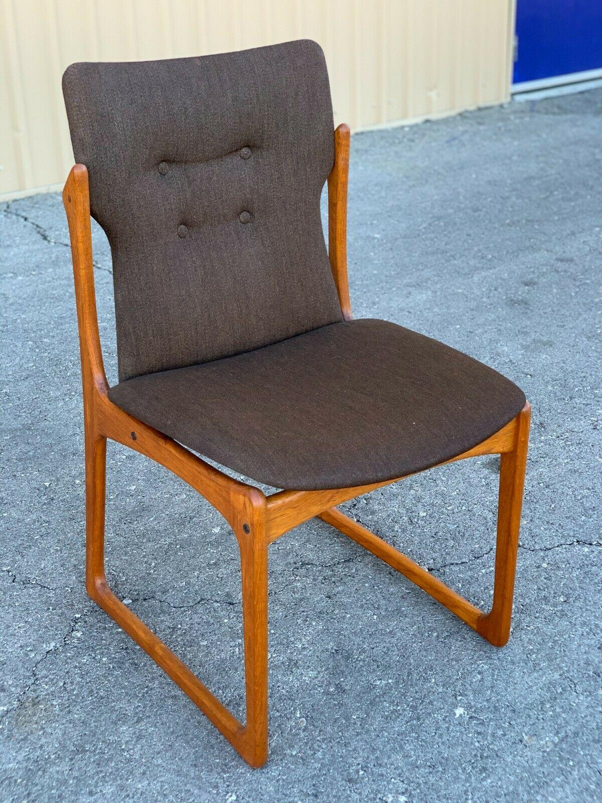 VTG Mid Century Danish Modern Dining Chairs Set 6 Solid Teak Original Upholstery 4