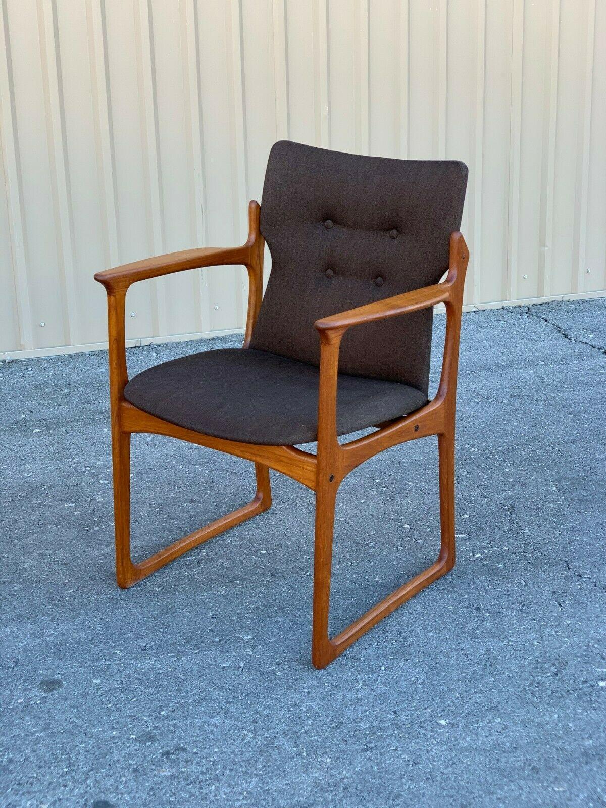 VTG Mid Century Danish Modern Dining Chairs Set 6 Solid Teak Original Upholstery 5