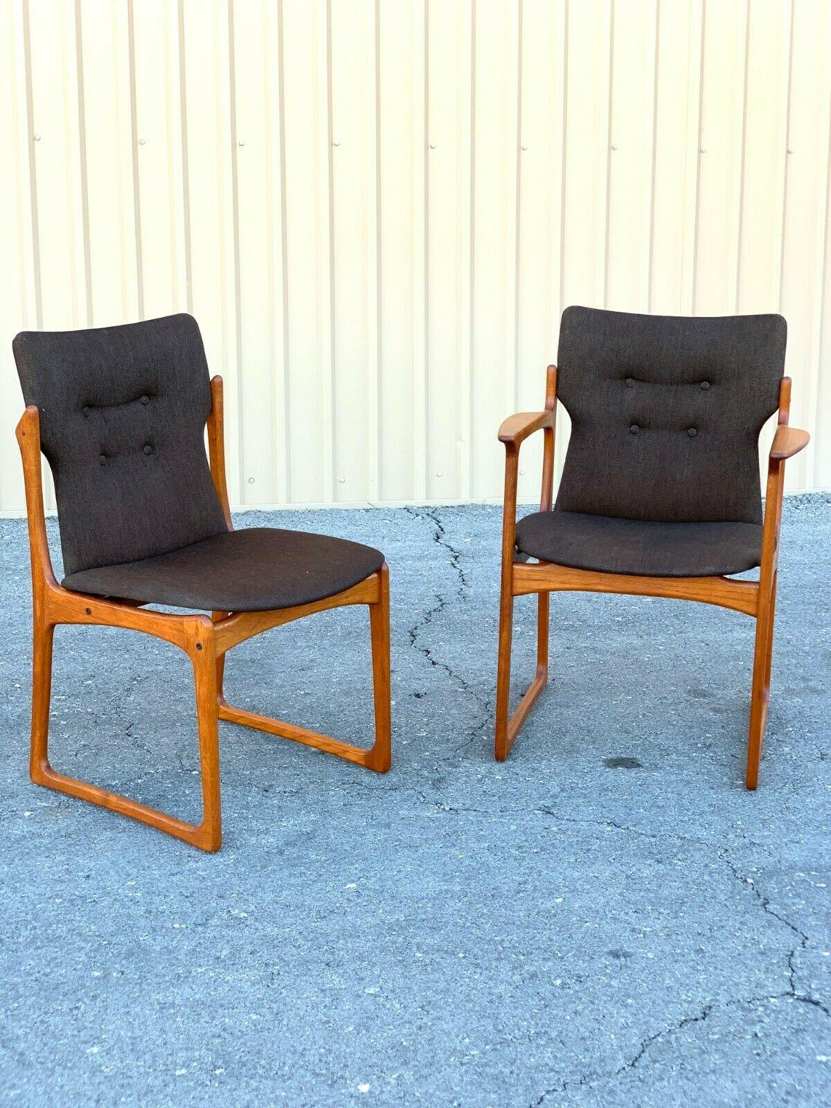 Mid-Century Modern VTG Mid Century Danish Modern Dining Chairs Set 6 Solid Teak Original Upholstery