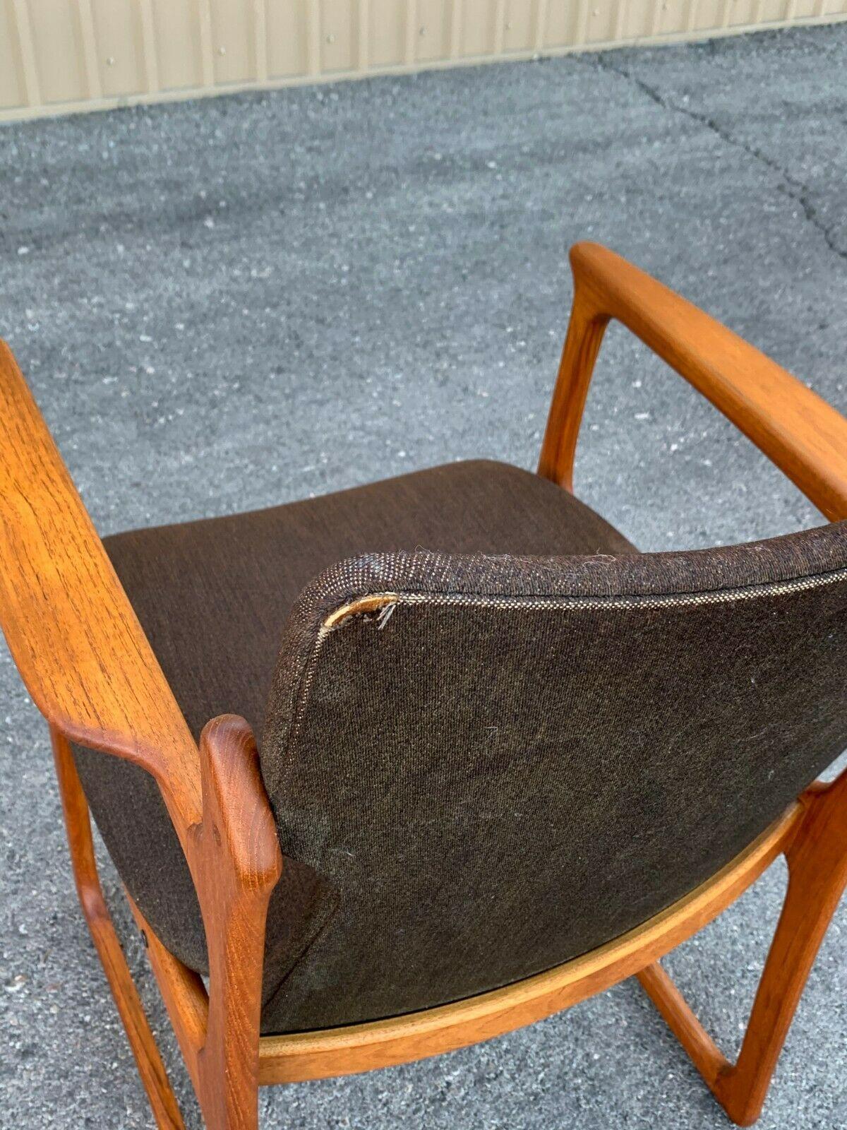 VTG Mid Century Danish Modern Dining Chairs Set 6 Solid Teak Original Upholstery 1
