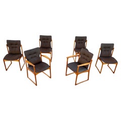 Used VTG Mid Century Danish Modern Dining Chairs Set 6 Solid Teak Original Upholstery