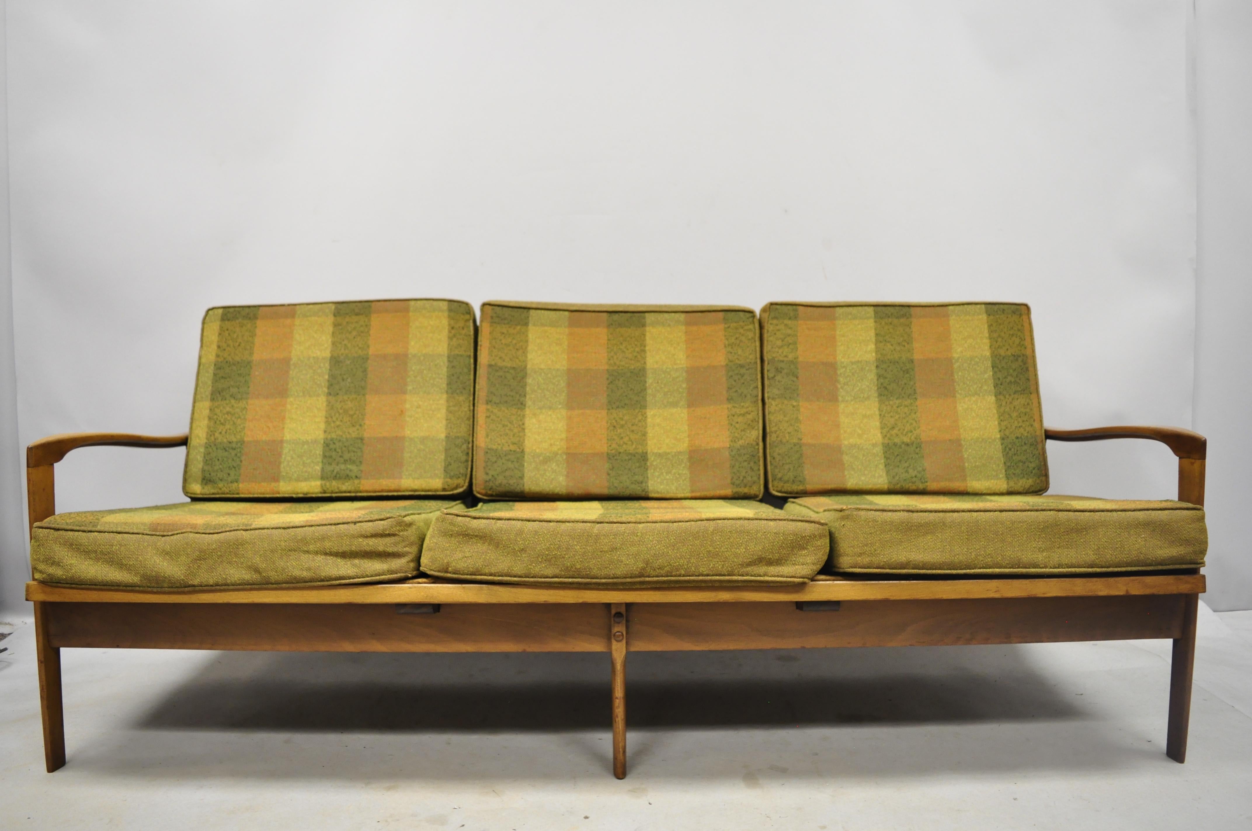 Midcentury Danish Modern Sculpted Walnut 3-Seat Spindle Back Sofa by Norco 3