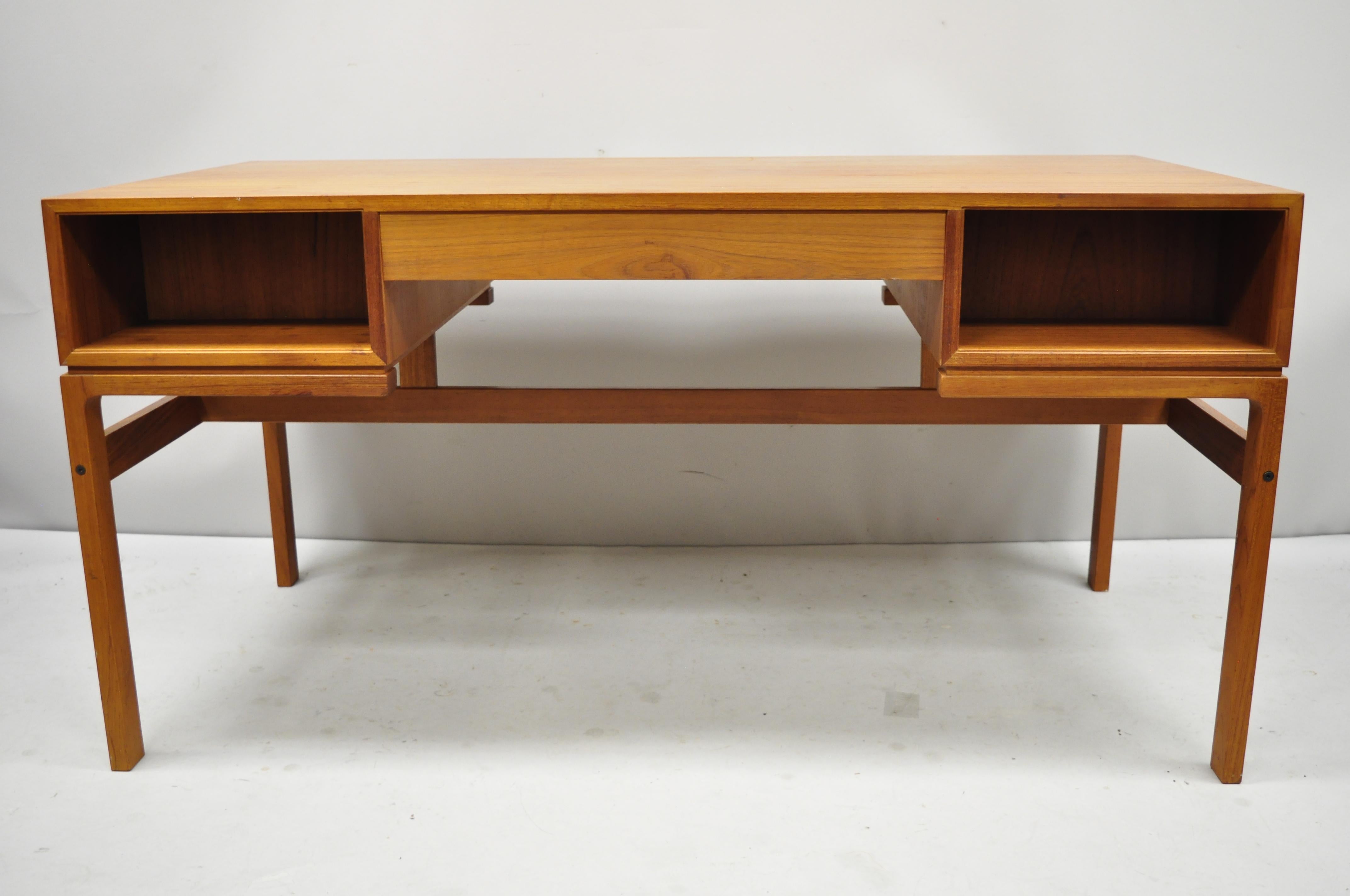 Midcentury Danish Modern Teak Wood Floating Top Writing Desk with Cubby Back 5