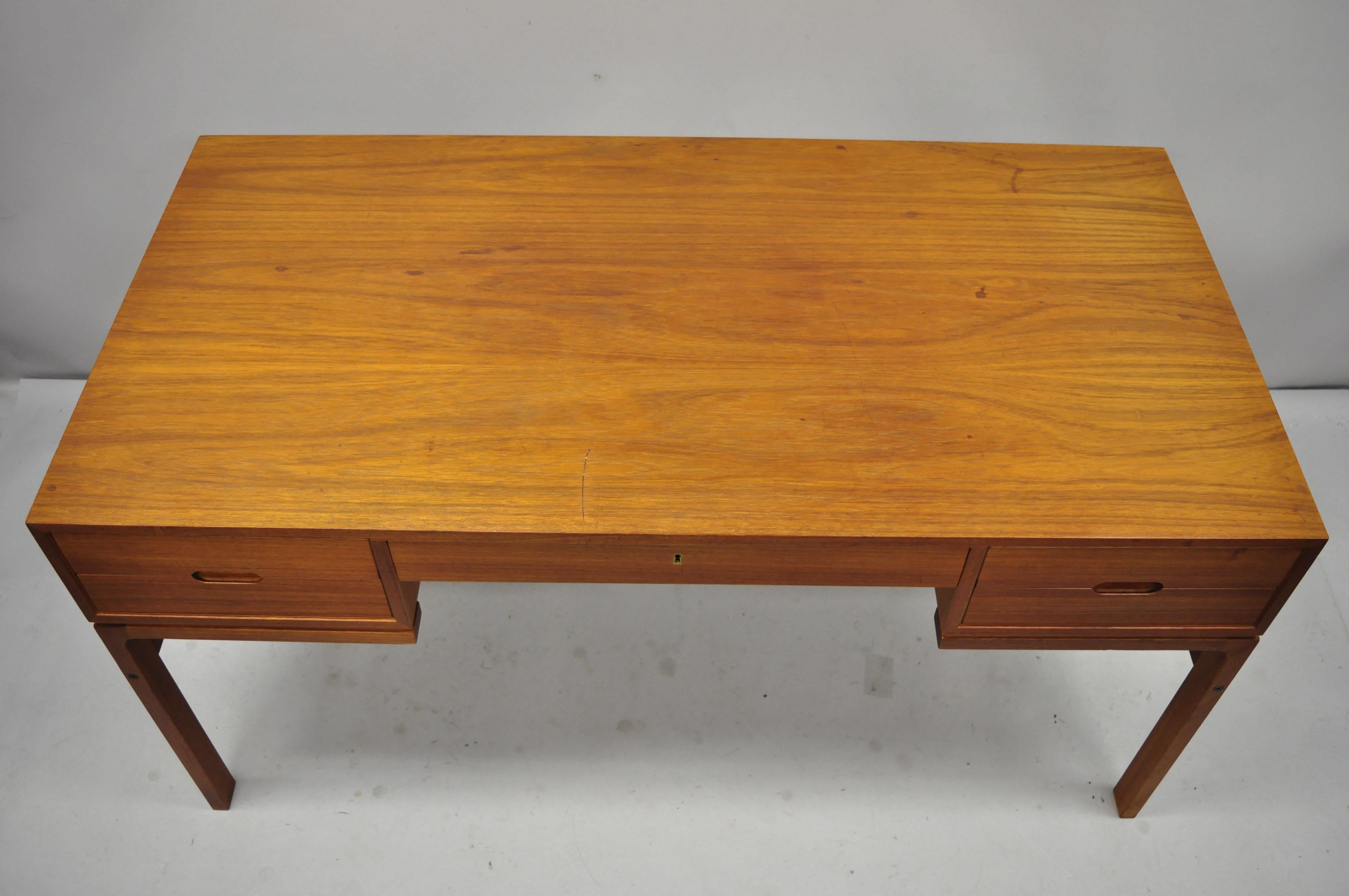 20th Century Midcentury Danish Modern Teak Wood Floating Top Writing Desk with Cubby Back